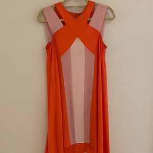 BCBG Cutout Neckline Dress Coral PinkWhite